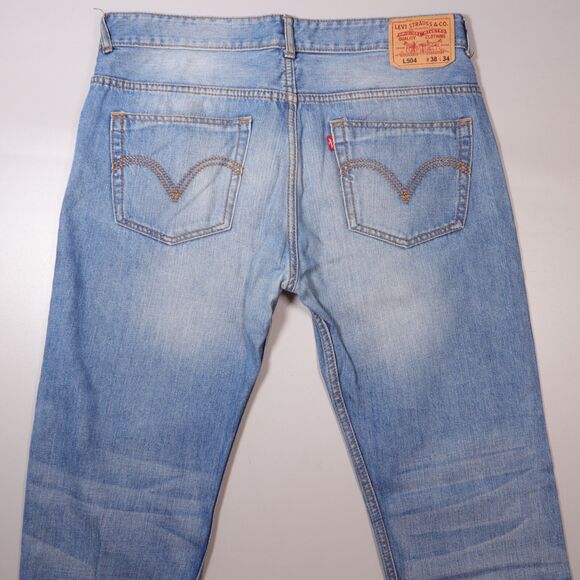 Levis L504 Mens 38x34 Jeans Blue Straight Fit Denim Thick Stitch Straight - Picture 4 of 12